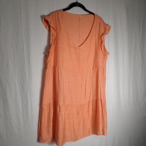 Orange Soft V Neck Ruffle Short Sleeve Womens Size XL Dress Layered Bottom